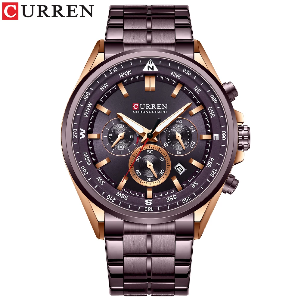 CURREN Luxus-Armbanduhren für Herren, Edelstahl, Quarz-Armbanduhren mit Chronograph, lässige Sportuhr 10