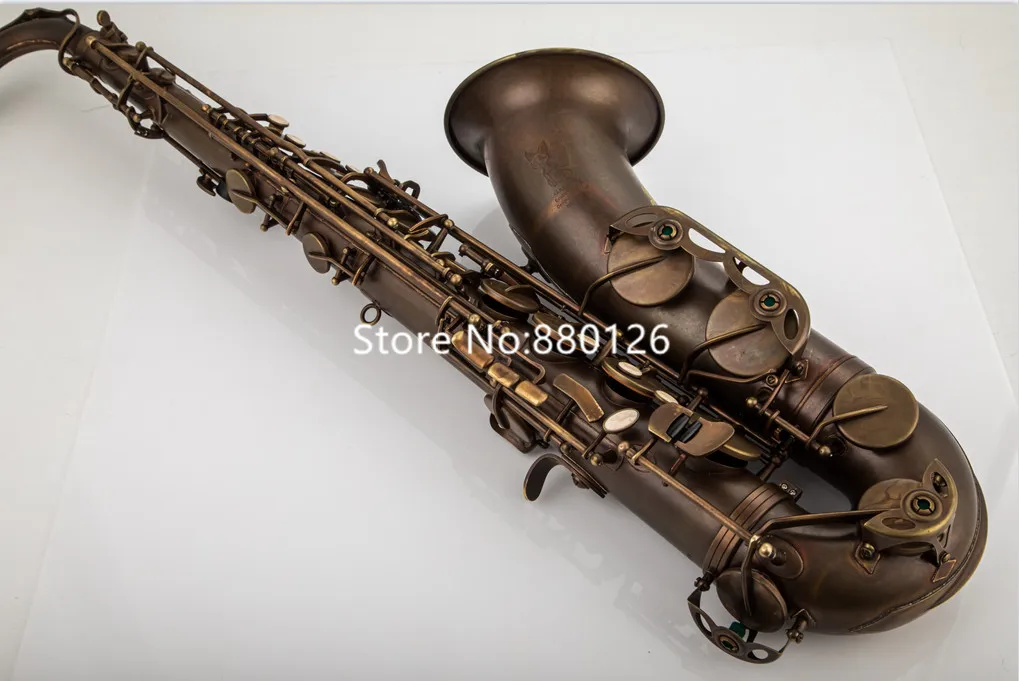 Bb Tune Tenor Saxophone Brown Antique Copper Carving Pattern Woodwind Instrument With Accessories