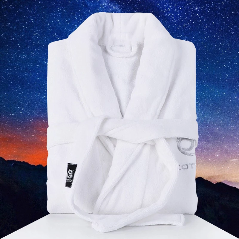 Thick Warm Men Robe Winter Bathrobe 100% Cotton High Quality Hotel Home Fleece Towel String Bath Robes Men Dressing Gown White