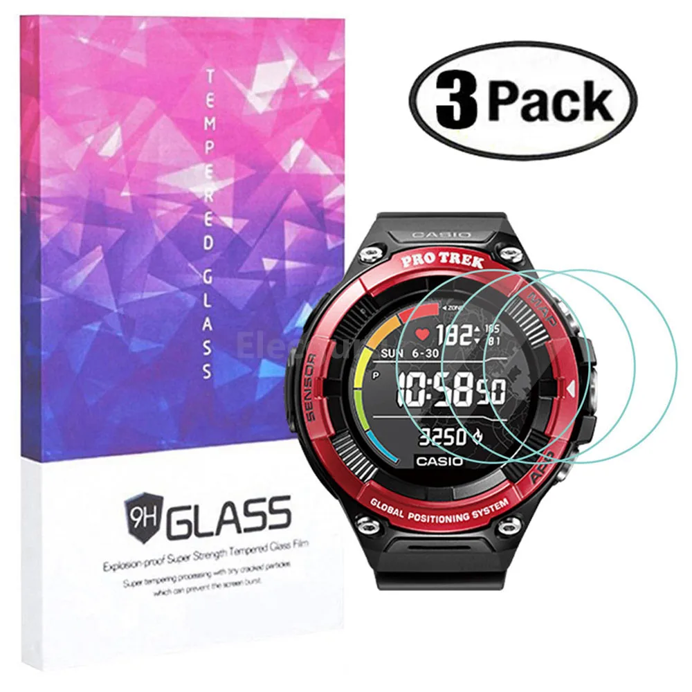 3 Pack for Casio PRO TREK Smart WSD-F21HR Screen Protector 9H Tempered Glass 2.5D Scratch Proof Explosion-Proof Protective Glass