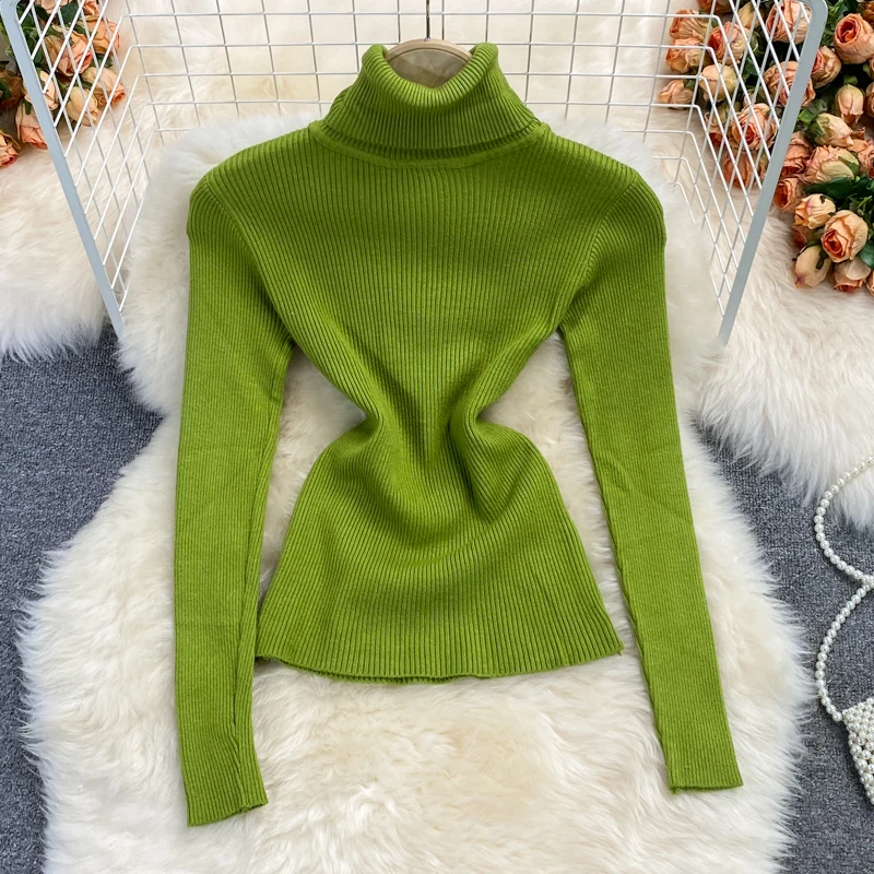 

2021 New Women Turtleneck Sweaters Autumn Winter Korean Slim Pullover Women Basic Tops Casual Soft Knit Sweater Soft Warm Jumper