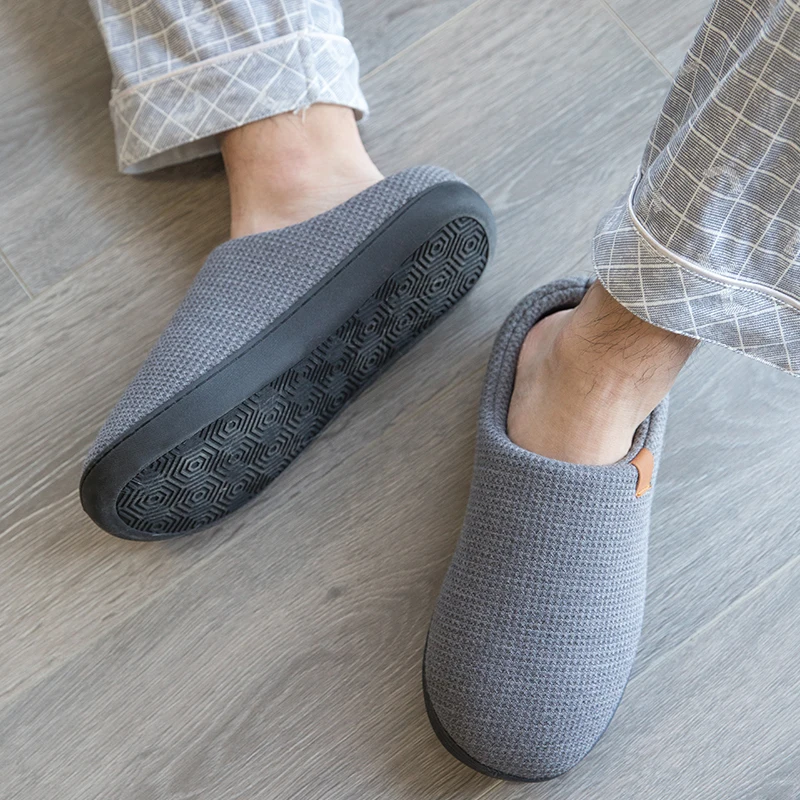 Men Slippers Memory Foam Slippers for Men Home 2022 Winter Non Slip Male House Shoes Stripe Couple Casual Indoor Plush Shoes