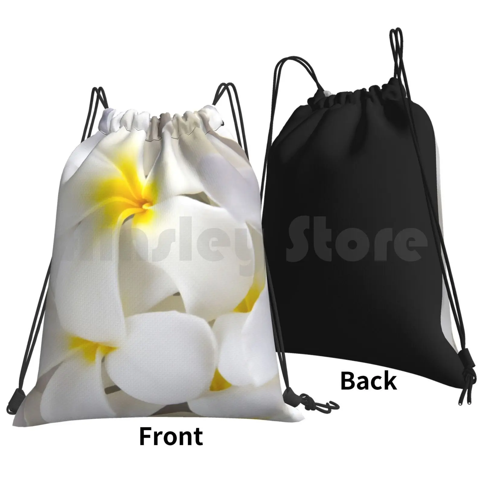 White Plumeria Tropical Frangipani Flowers Backpack Drawstring Bags Gym Bag Waterproof Plumeria Frangipani Flower Flowers