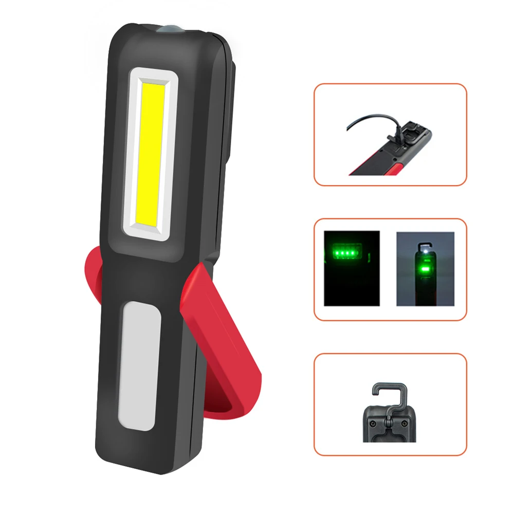 Portable COB Rechargeable Work Light Car Emergency Torch Outdoor Camping Lamp Built-in Battery Magnet Hook Inspection Lamp