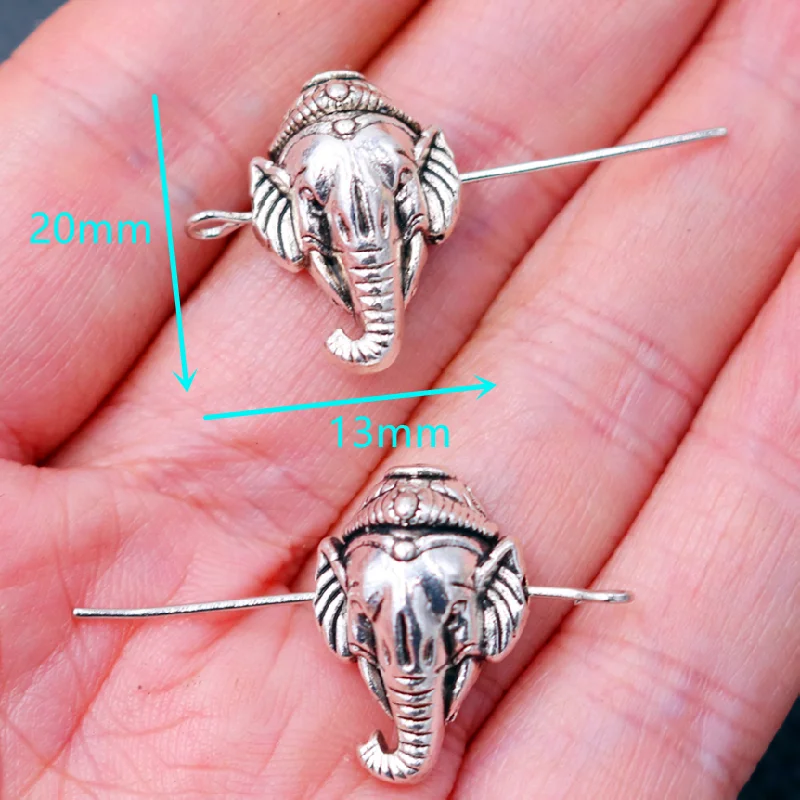 10pcs Silver Plated 3D Elephant God Ganesha Perforated Interval Spacer Beads Retro Bracelet Accessories DIY Charm Jewelry Making