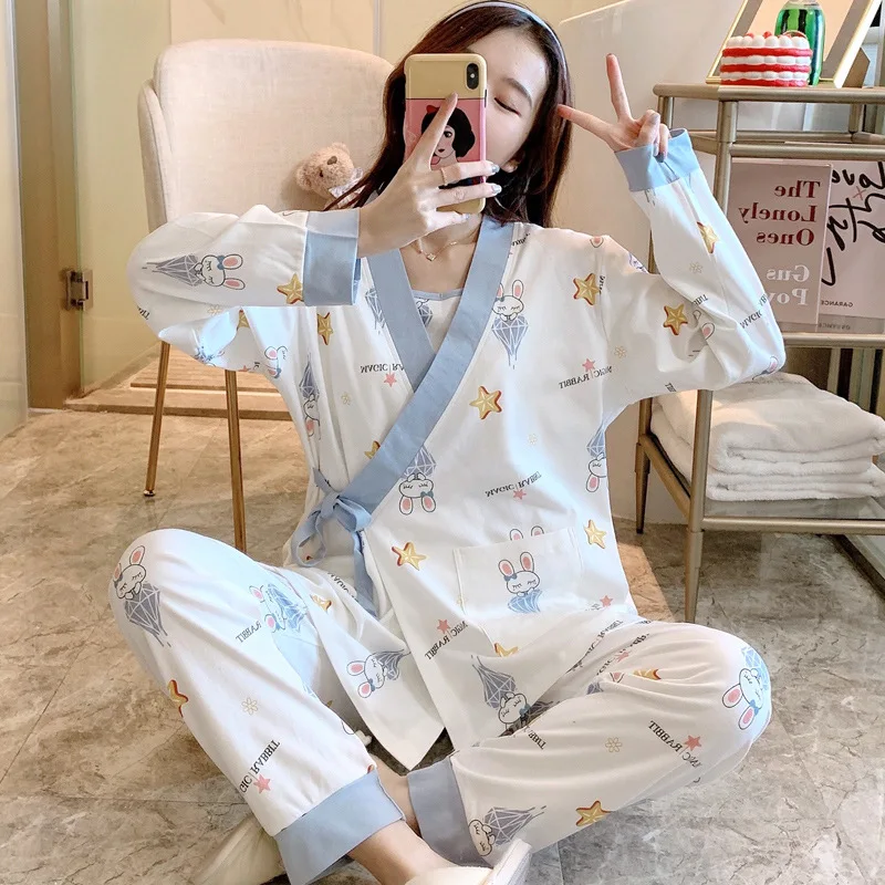 

3 Pcs/set Maternity Nursing Clothing Pajamas Sleepwear Breastfeeding Nightwear Printed For Pregnant Women Loose Pregnancy Suits