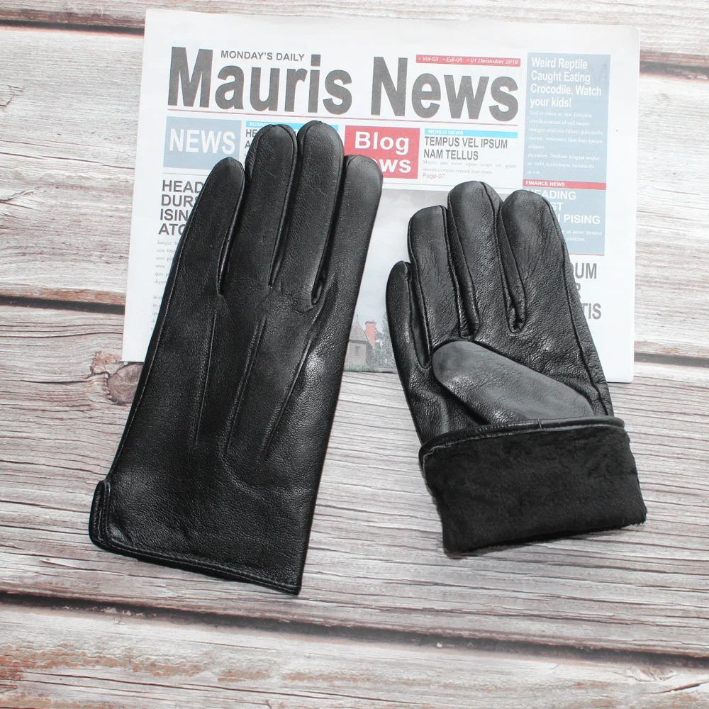 Guantes de piel de oveja para hombre, manoplas clásicas de cuero, resistentes al desgaste, de terciopelo, cálidas, para invierno, novedad