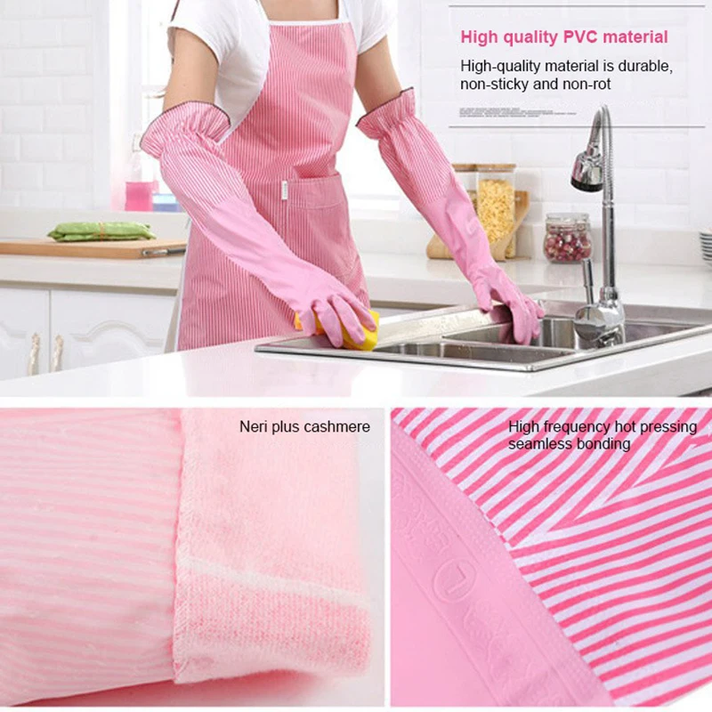 Cleaning Gloves Waterproof Durable Plush Thickened Latex Rubber for Laundry Kitchen Household Cleaning FS99