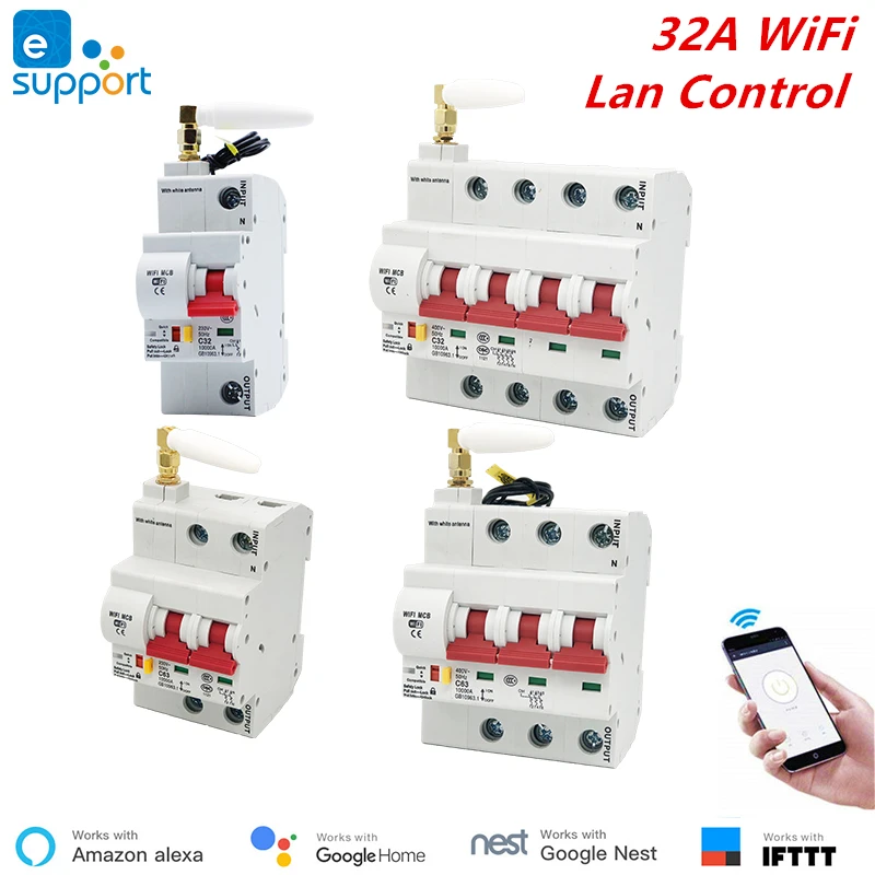 32A eWelink WiFi Smart Circuit Breaker Automatic Switch Overload Short Circuit Protection , Works With Alexa and Google Home