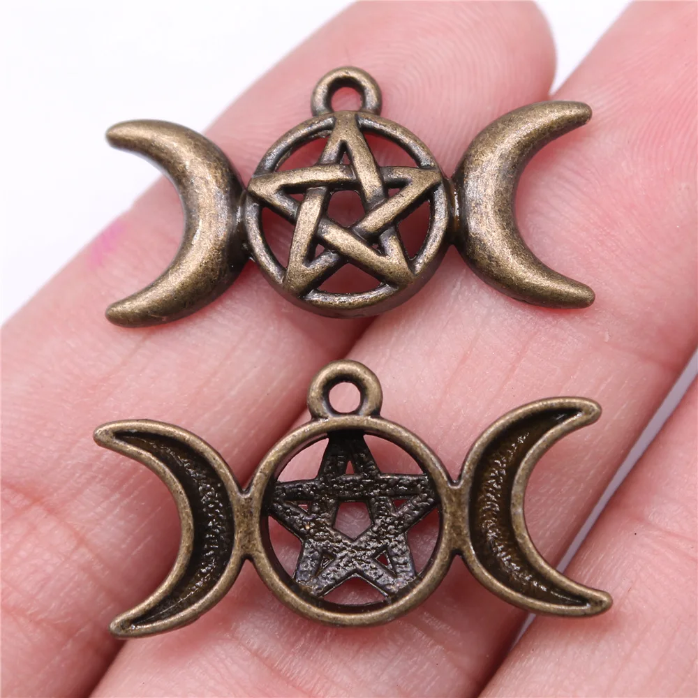 10 Pieces/Lot Metal Pentagram Goddess Star Moon Charms Pendant For Diy Jewelry Making  30mm*16mm