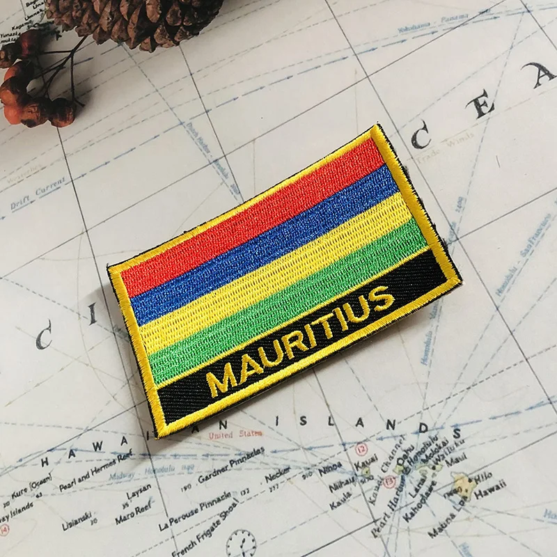 MAURITIUS National Flag Embroidery Patches Badge Shield And Square Shape Pin One Set On The Cloth Armband   Backpack  Decoration