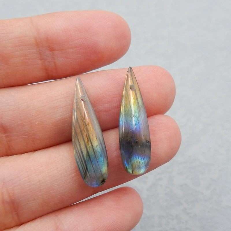 Natural Labradorite Teardrop Earrings Beads, stone for earrings making 24x7x4mm, 2.1g