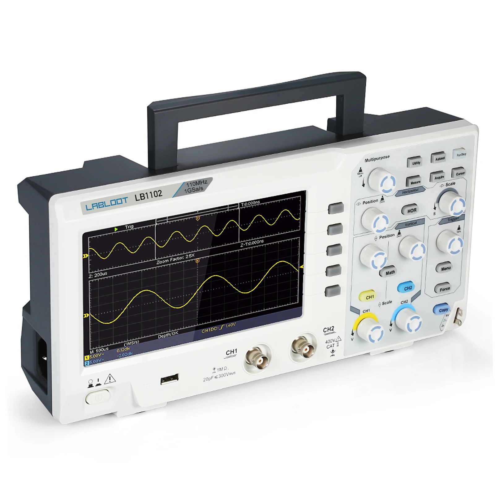 LB1102 Digtal Storage Oscilloscope 2-Channel 110MHZ Bandwidth 1GS/s High Accuracy Portable Oscilloscope