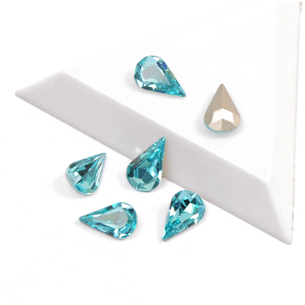 

6A 4300 Tear Drop Fancy Nail Rhinestone Aquamarine Crystal Diamond Nails Jewelry Pointback Crystals Rhinestones For 3D Nail Art