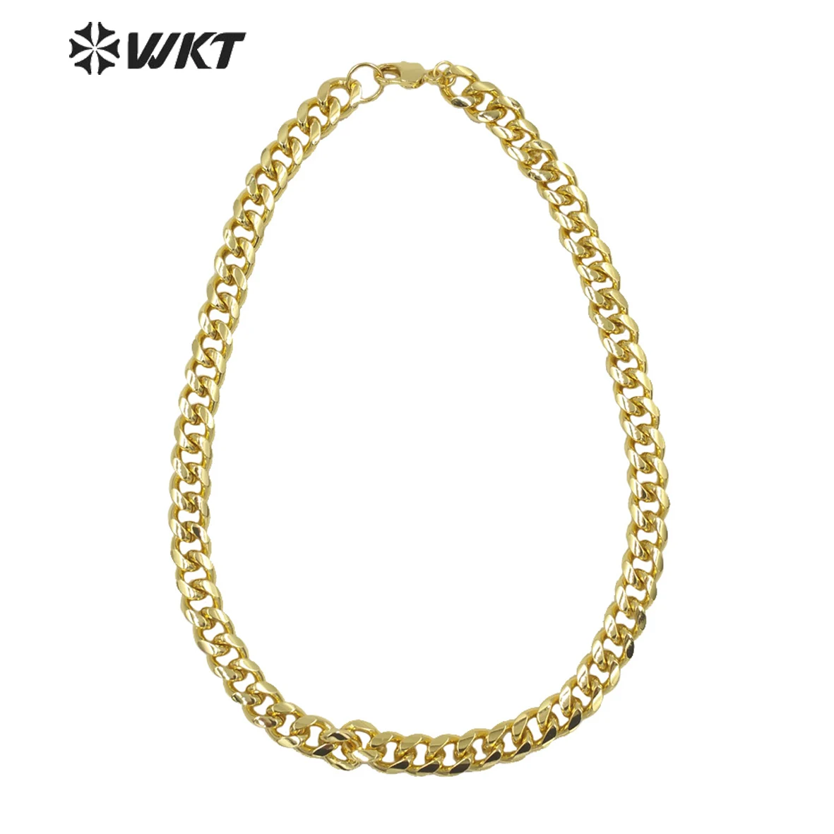 

WT-BFN015 Unique Fashion Big Chunky Faceted 16 Inch Long Gold Electroplated Yellow Brass Jewelry Chain Necklace In Punk Style