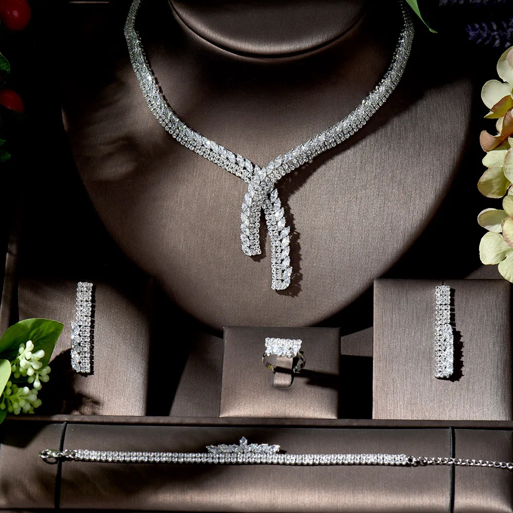 HIBRIDE Classical Zirconia Necklace Earring Set Fashion Women Bridal African Jewelry Set Nigerian Wedding collares de modaN-1374