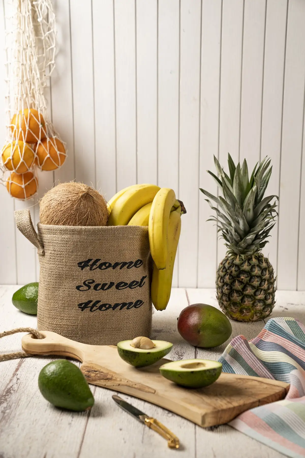 Home Sweet Home Design Printed Decorative Wicker Straw Jute Basket Foldable Bathroom And Kitchen Food Fruit Organizer Basket