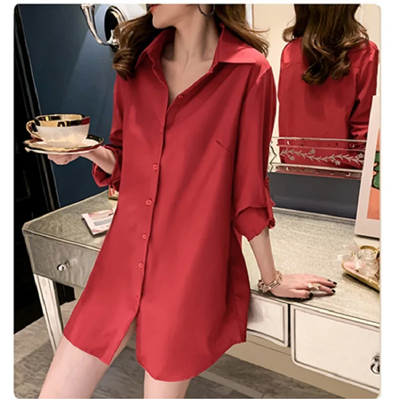 Blouses and Shirts Long Sleeves New Design Female Sexy Tops Wine Red Color Clothing for Women 2021