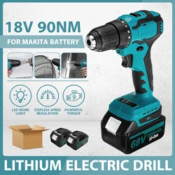 18V 90N.m Cordless Brushless Electric Drill Rechargable DIY Power Tool Hammer Drill Screwdriver Wrench For Makita Battery