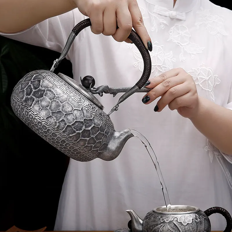 Silver Teapot Is Hand-made, A Boiling Water Pot, Zuyin S999 Kungfu Tea Set, Household Teapot