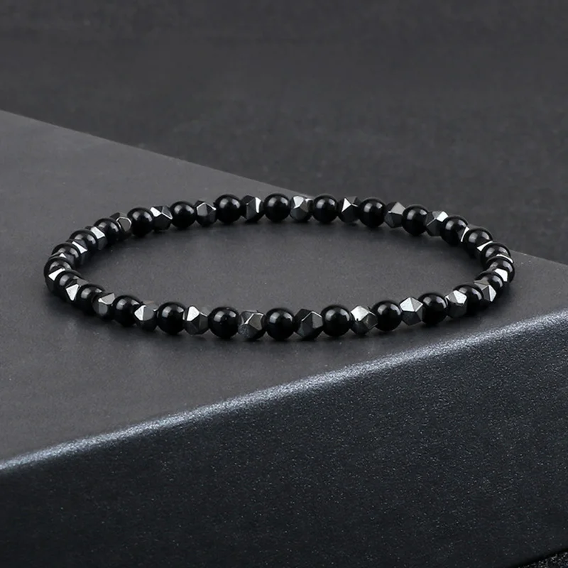 4mm Beads Bracelet Irregular Hematite Men Handmade Stretch Jewelry Black Lava Stone Charms Bracelets For Women Friendship Gifts