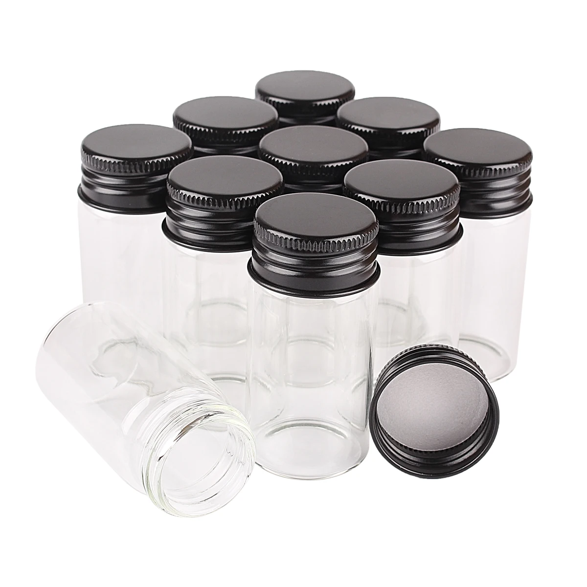 

24 Pieces 25ml Glass Bottles with Black Aluminum Caps 30*60mm Spice Bottles Glass Jars Glass Containers Vials for Craft DIY Gift