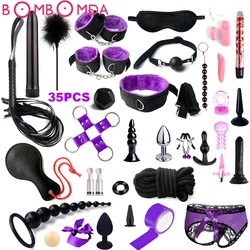 12/17/35 Pcs Adult SM Sex Products Women Sex toys Bdsm Sex Bondage Set Handcuffs Whip Anal plug Vibrator Dildo sextoy Sex Shop