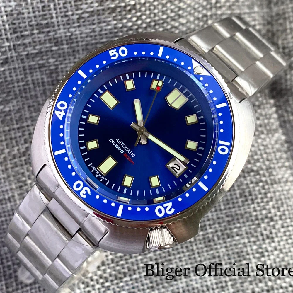 Diving Blue NH35A 41mm Men Watch C3 Green Luminous Dial 200M Waterproof Steel Bracelet Sapphire Crystal Chapter Ring