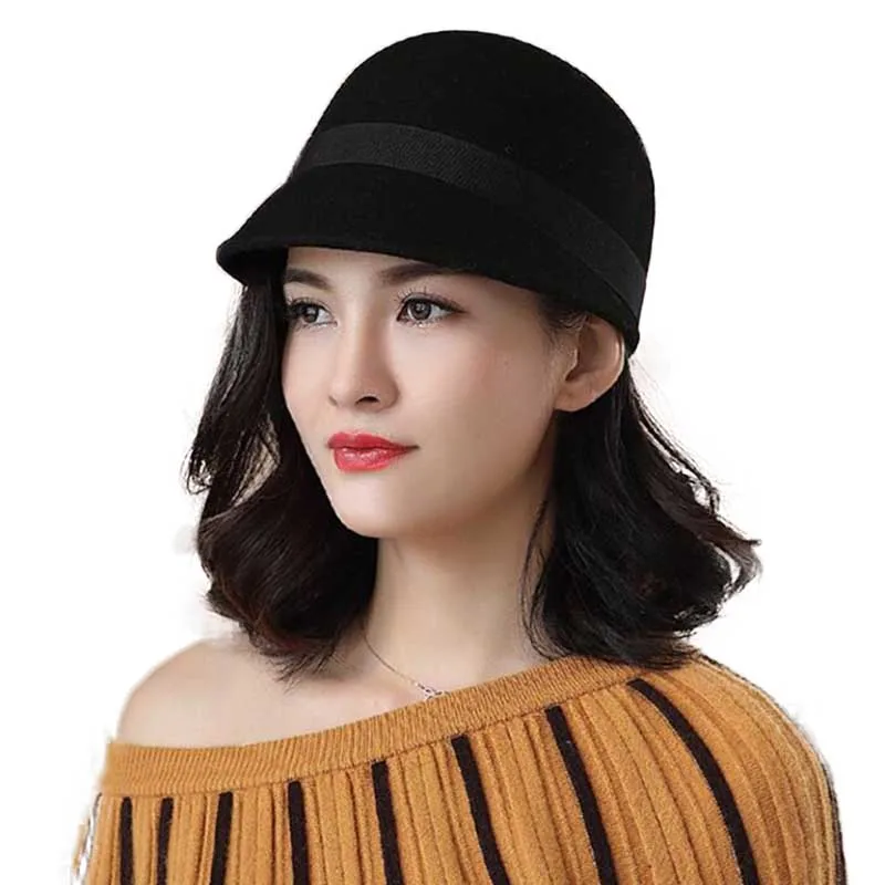 Black Hats For Women Duckbill Equestrian Knight Hat Fedoras Wool Felt Hats for Women Cap Fashion Fedora Hat