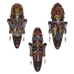 Zakka 3D Hand Painted Crafts Gift Personality Retro African Masks Metope Wall Hanging Decor For Home Living Room Bar Ornament