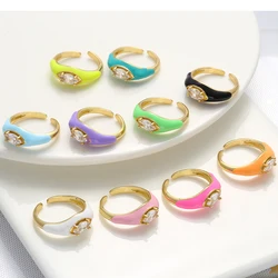 HECHENG,Neon Enamel Colorful Zircon Ring ,For Women Ring,Gold Plated Adjustable Opening Finger Ring,Wholesale