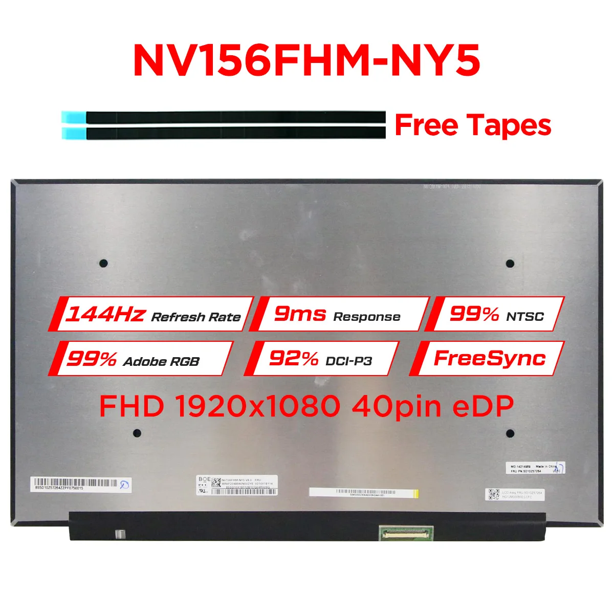 Tela Lcd para Laptop para Lenovo Legion Painel de Exibição Nv156fhm-ny5 B156han10.1 Legião 715imh05 C7-15 10bit 500 Lêndeas 40 Pinos 144hz 15 Polegada