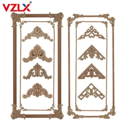 VZLX Carved Unpainted European Exquisite Floral Leaves Rubber Furniture Window Corner Wood Applique Figurines Vintage Home Deco