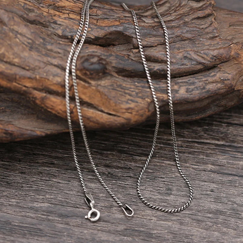 Unibabe S925 Pure Silver 1.2mm Thick Retro Weave Necklace Thai Silver Small Twist Chian Necklace Female Jewelry