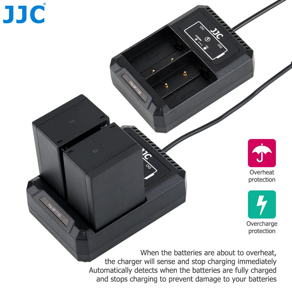 JJC USB Dual Battery Charger for Fujifilm GFX 100 GFX 50S GFX 50R Camera Replaces Fuji NP-T125 Power Accessories