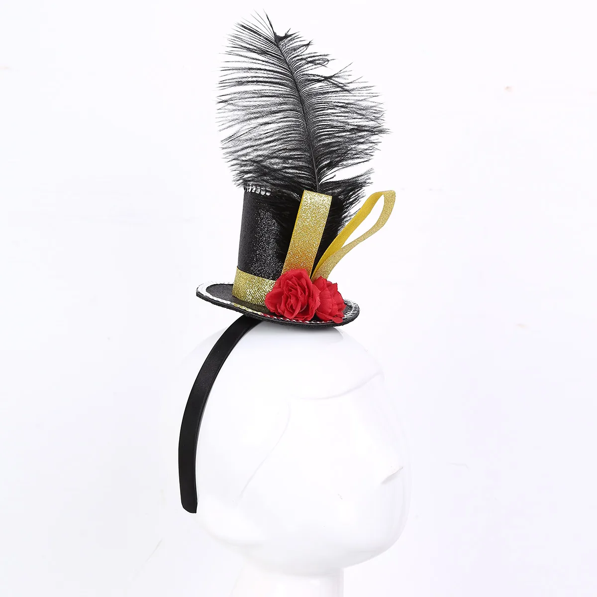 Kids Girls Carnival Party Headband Fancy Steampunk Mini Top Hat Fascinator Headband with Feather Rose for Halloween