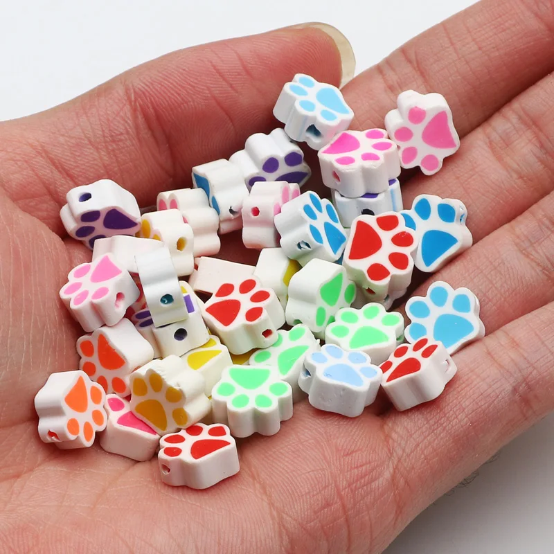 20/50/100pcs Cute Cat Paw Shape Polymer Clay Beads Loose Spacer Beads for Diy Jewelry Making Bracelet Crafts Handmade Accessorie