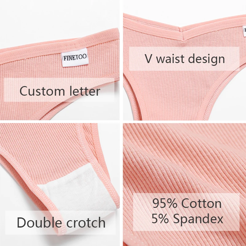 FINETOO Cotton Brazilian Panties Women Sexy V Waist G-String Underwear Female T-back Underpants M-XL Lady Bikini Panty 3Pcs/set