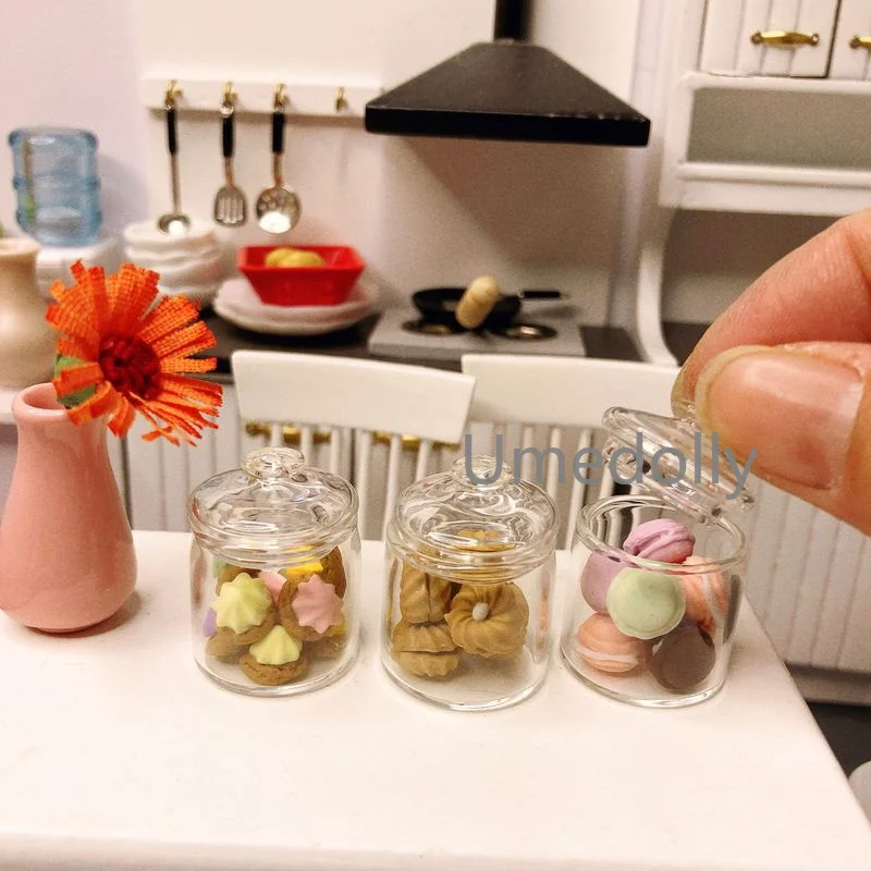 1:12 Dollhouse Accessories Miniature Scene Model Display Mini Biscuit Macaron Cookie Glass Pastry Jar