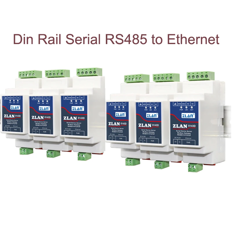 6pcs ZLAN5143D Din Rail Mounting Tiny Size RS485 Serial port to TCP/IP Ethernet Converter server Modbus RTU to Modbus TCP