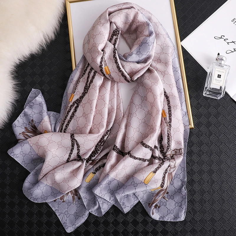 Fashion Women Scarf Luxury Brand Striped letter Print Hijab Silk Shawl Scarfs Foulard Head Scarves Wraps Sunscreen beach towel