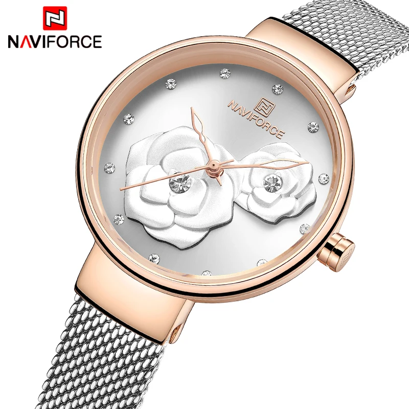 

NAVIFORCE Brand Women‘s Watches Stainless Steel Band Wristwatches Quartz Waterproof Clock Give girlfriend a Valentine's Day Gift