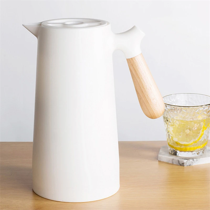 1L Large Capacity Thermal Flask Glass Liner Solid Wood Handle Insulation Kettle Thermos Water Bottles Home Thermal Flask