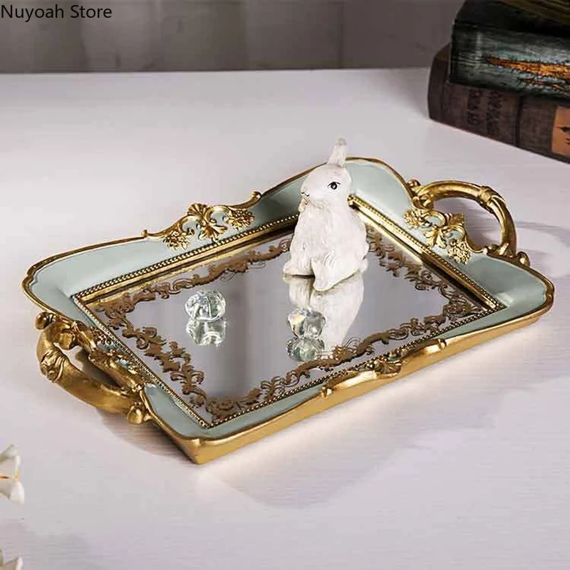 

European-style Rectangular Storage Tray Resin Crafts Desktop Decoration Household Jewelry Display Tray Living Room Decoration