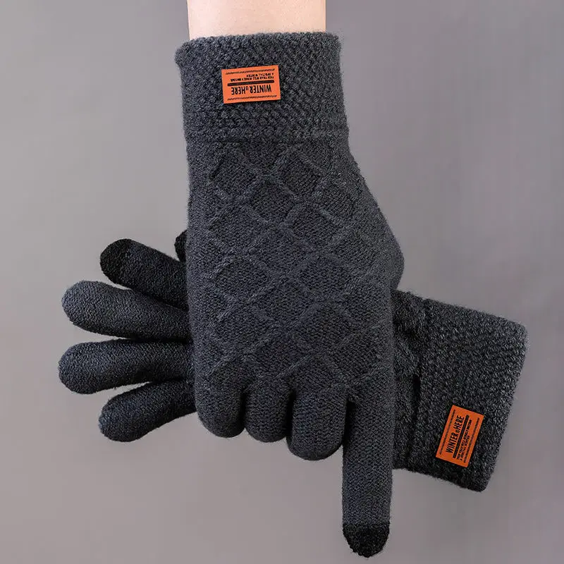 Winter Autumn Men Knitted Gloves Touch Screen High Quality Wool Solid Color Gloves Men Mitten