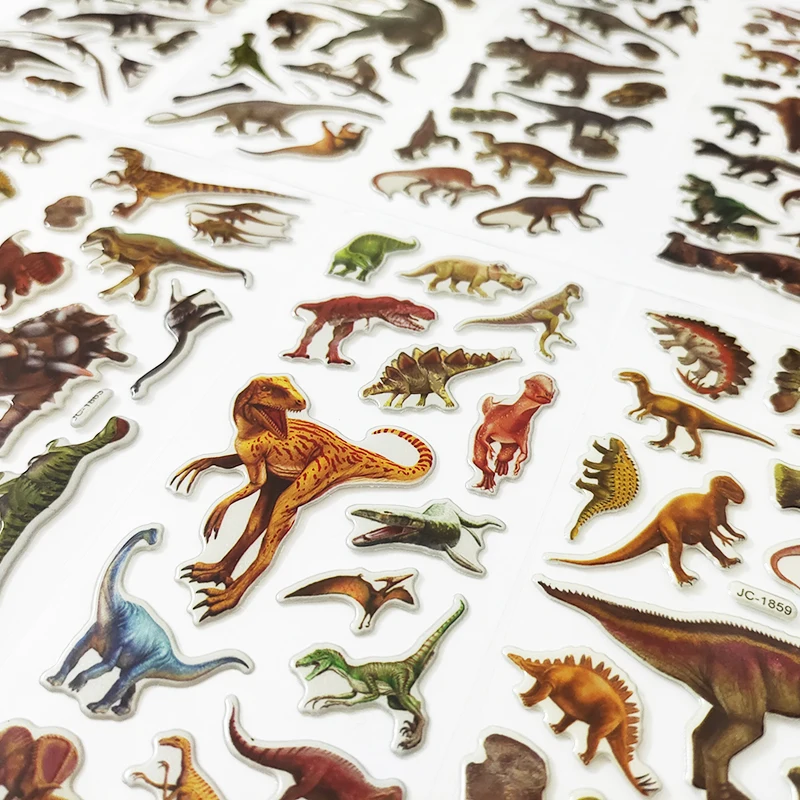 8 folhas 120 + pçs 3d dinossauro adesivos diy à prova ddiy água clássico bolha adesivos scrapbook decoração brinquedos crianças presentes do menino