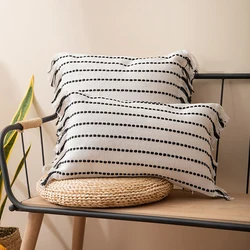 Cotton cushion cover with tassels for home decoration, pillow cover, black white color, for sofa and bed, 45x4 5cm/30x50cm/50x50