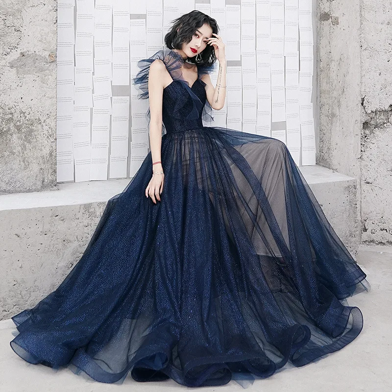 Sexy Backless Evening Dresses Long Summer Luxury Sequin Tulle Ball Gown Formal Dresses For Women Size