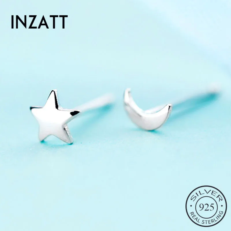 

INZATT Real 925 Sterling Silver Star Moon Stud Earrings For Fashion Women Party Minimalist Fine Jewelry 2019 Accessories Gift