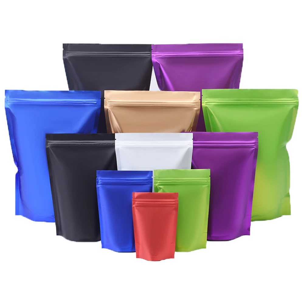 

100Pcs Matte Mylar Foil Zip Lock Stand Up Bag Resealable Reusable Tear Notch Doypack Food Snack Tea Coffee Bean Storage Pouches